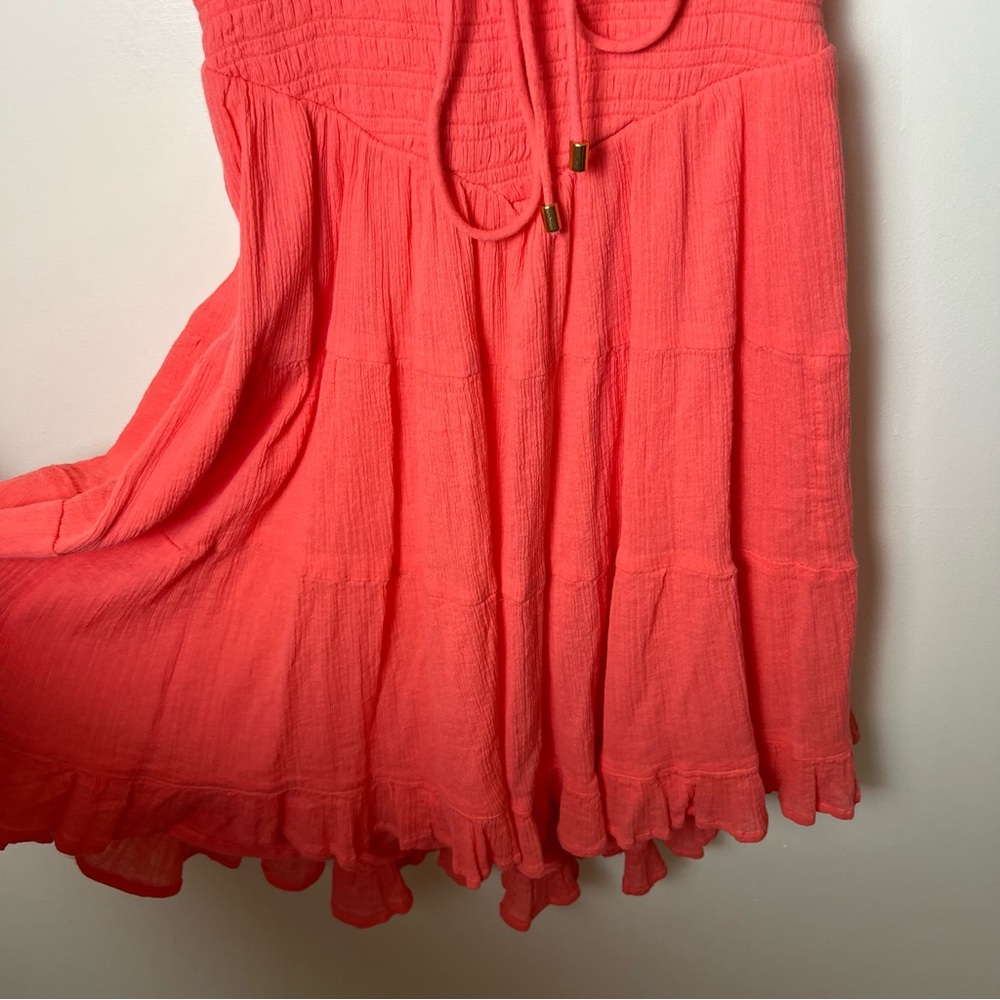 Free People Perfect Day V Neck Smocked Mini Dress Balloon Sleeve XS Watermelon - Picture 4 of 11